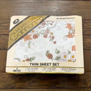 Cannon Monticello 3 Piece Twin Sheet Set Floral Cottagecore 180 Thread Count NOS